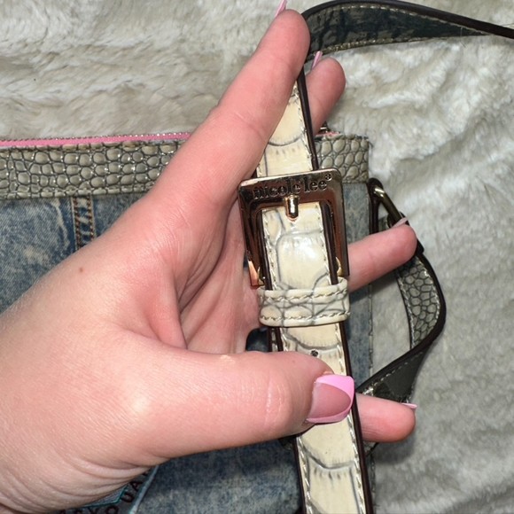 Nicole Lee Athena Patch Print Crossbody Handbag Denim Patches Rhinestones - Picture 4 of 11